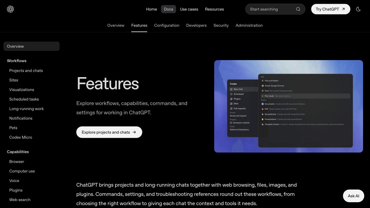 Screenshot of the interactive Codex illustration on the Features overview page